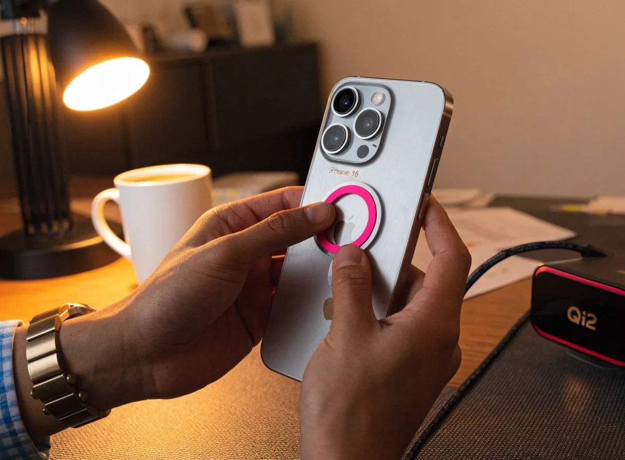 Funda MagSafe de celular sobre fondo claro