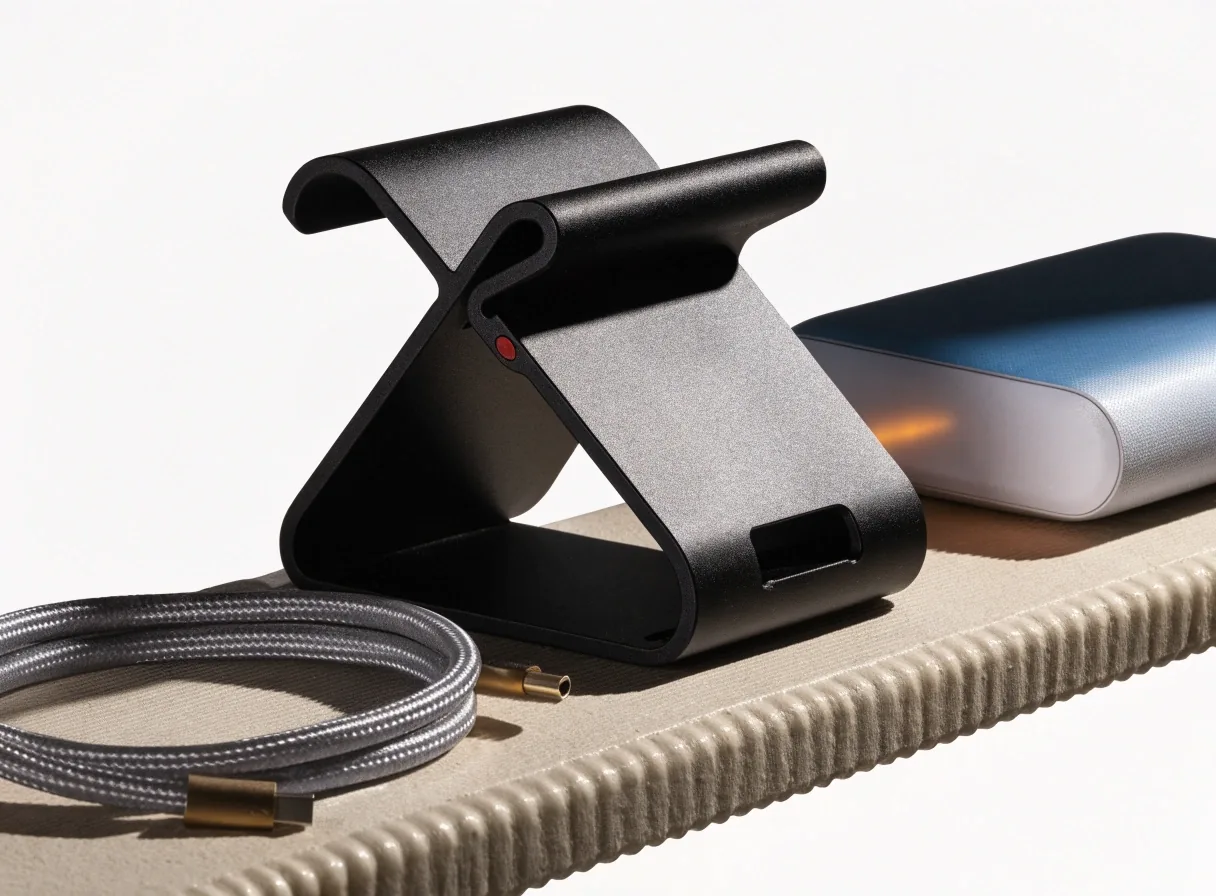 Soporte plegable de celular sobre fondo claro